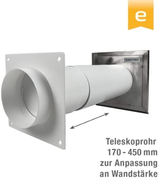 EASYTEC® Energiesparender Mauerkasten Ø 150 mm Edelstahl mit zwei Rückstauklappen 100mm mit zwei Rückschlagklappen