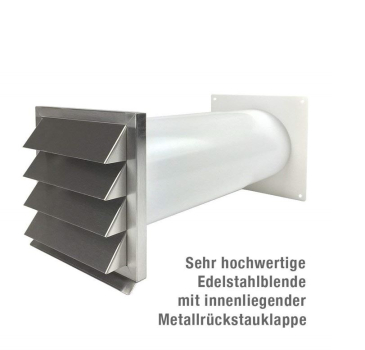 Energiesparender Mauerkasten Ø 150 mm Edelstahl mit zwei Rückstauklappen