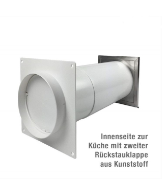 Energiesparender Edelstahl-Mauerkasten Ø 150 mm Edelstahl mit zwei Rückstauklappen