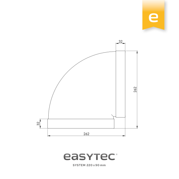 EASYTEC Flachkanal Rohrbogen 90° waagerecht System 220 x 90 mm Art. 32160