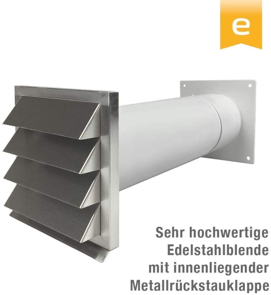 EASYTEC® Energiesparender Mauerkasten Ø 150 mm Edelstahl mit doppelten Rückstauklappen 125 mm mit Teleskoprohr