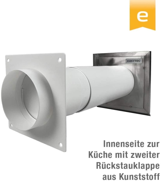 EASYTEC® Energiesparender Mauerkasten Ø 150 mm Edelstahl mit doppelter Rückschlagklappe 125 mm mit Insektenschutz durch Rückstauklappen