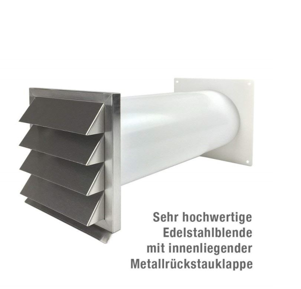 Energiesparender Mauerkasten Ø 150 mm Edelstahl mit zwei Rückstauklappen