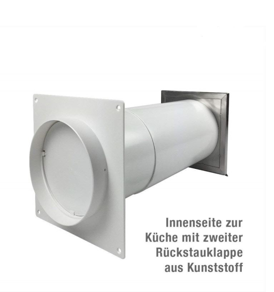 Energiesparender Edelstahl-Mauerkasten Ø 150 mm Edelstahl mit zwei Rückstauklappen