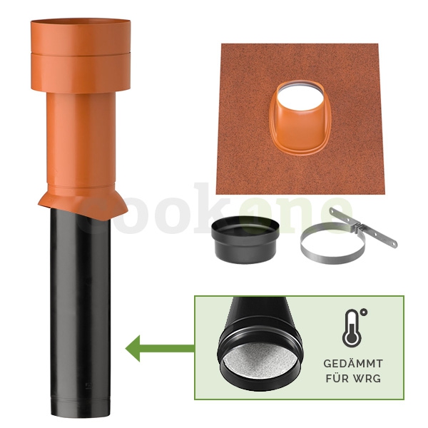 MV plus WRG Dachhaube für Steildach 25°-45° - Set mit Universalpfanne FLEX DN160 - für Kontrollierte Wohnraumlüftung KWL